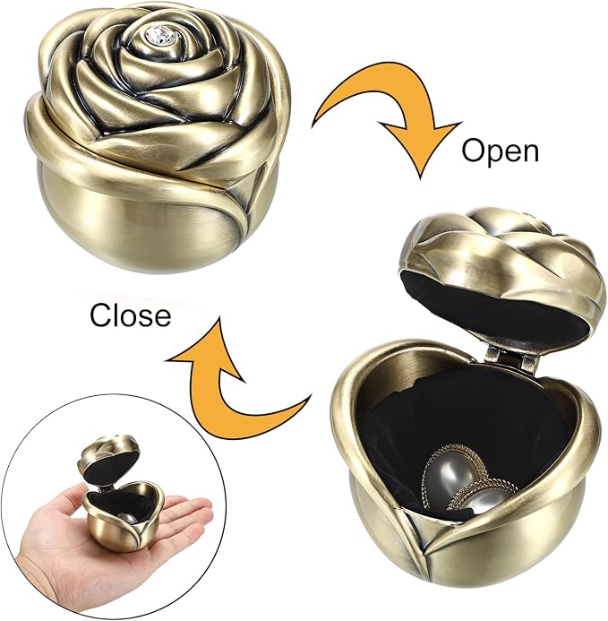 Hipiwe Rose Shape Vintage Jewelry Box Small Trinket Box Metal Ring Holder Box Treasure Chest Decorative Keepsake Organizer Box for jewelry,Gift for Women,Large - Image 4