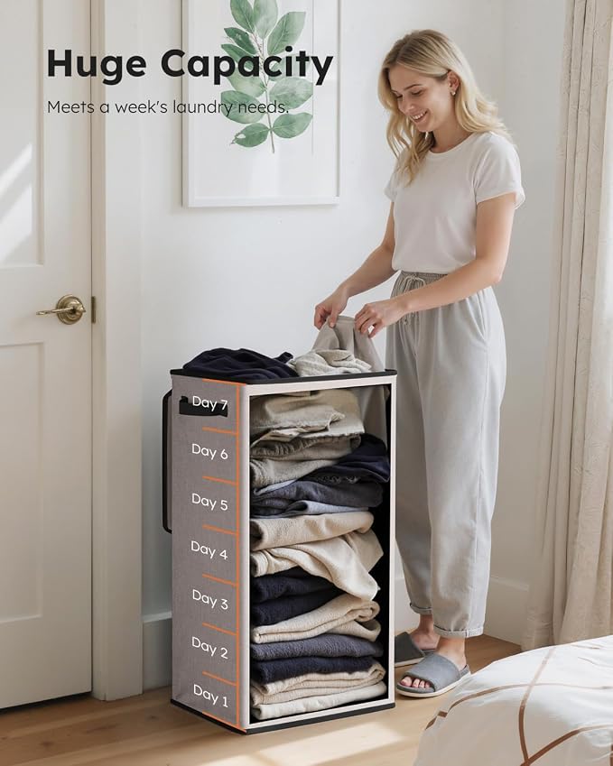 SOLEDI Laundry Hamper with Lid 100L Large & Tall Collapsible Laundry Basket, Clothes Hamper with Bag Removable Easy to Carry, Dirty Hampers for Bedroom, Bathroom, Dorm, College,Light taupe - Image 3