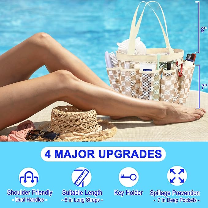 Fammart Mesh Shower Caddy Portable for College Dorm Room Essentials, 8-Pocket Large Shower Basket Tote Bag with 2 Handles for Toiletry, Bathroom, Beach, Camp, Gym - Image 5