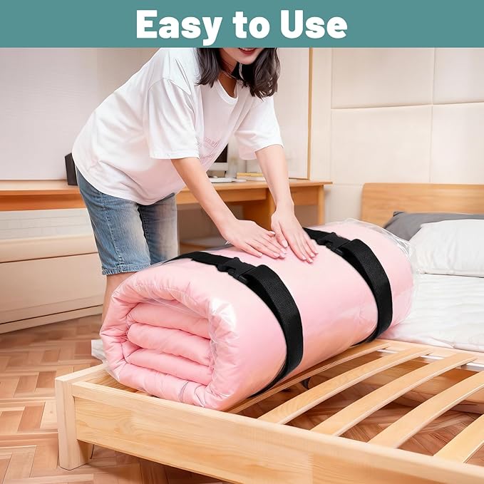 Mattress Straps 2 Pcs Adjustable Foam Mattresses Packing Straps with Sturdy Locked Buckles for Moving House Gel Mattress Topper Storing Bedding Supplies Black, 59.06'' X 1.26''