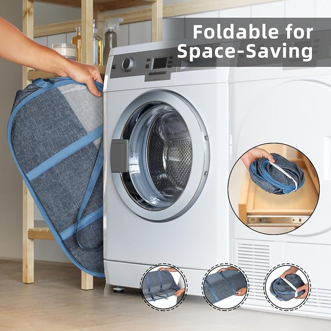 100L Collapsible Laundry Baskets, Tear Proof Pop Up Laundry Hamper with Dual Handles, Large Foldable Laundry Basket, Easy to Carry Laundry Hamper for Home, Laundry Room, Bedroom, Dorm, Travel Blue - Image 3