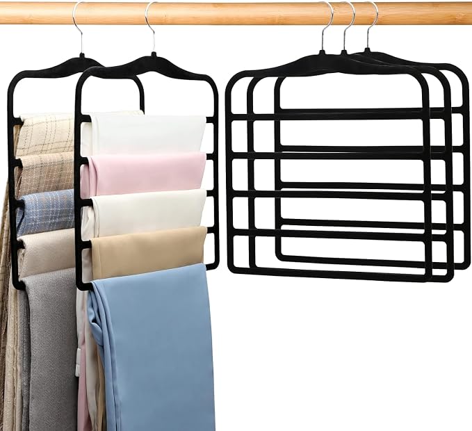 Pants Hangers Space Saving,5P Scarf Hangers for Closet Organizers and Storage,Non Slip Velvet Hanger for Closet Organizer,College Dorm Room Essentials,Heavy Duty Organization and Storage Jean Hangers by JUUBAOOPN