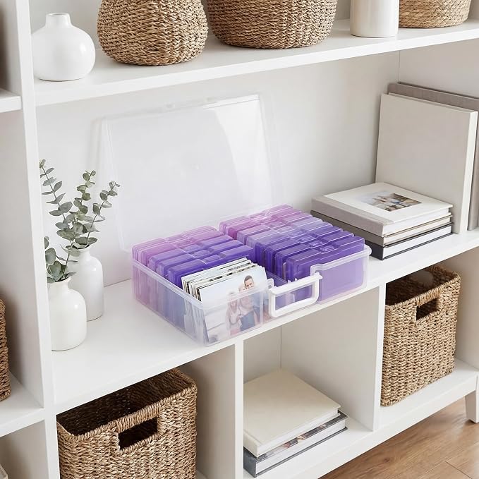 novelinks Transparent 4" x 6" Photo Cases and Clear Craft Keeper with Handle, 16 Inner Photo Organizers & Photo Storage Box, Plastic Photo Storage Containers (Purple Gradient) - Image 7