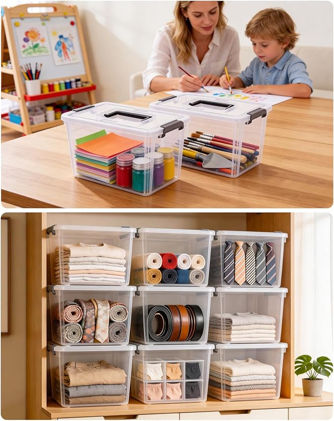 Citylife 6 Packs 6 QT Plastic Storage Bins with Latching Lids Clear Storage Box with handle Stackable Storage Containers for Organizing Snacks, Crafts, Toys, Tools - Image 6