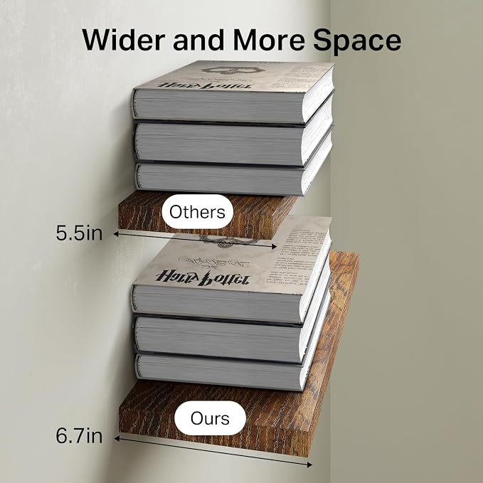BAYKA Floating Shelves Set of 2, 22.5 inches Farmhouse Rustic Wood Wall Mounted Shelves for Bathroom, Bedroom, Living Room or Kitchen, Hanging Shelf Decor Book with 22lbs Capacity, Rustic Brown - Image 7