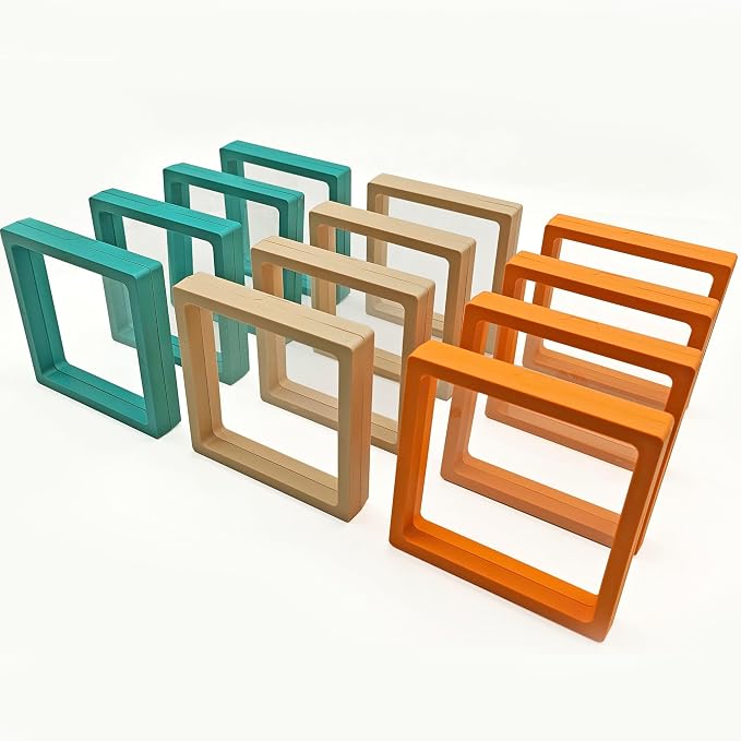 12PCS 3D Floating Frame Display Stand, Jewelry Box, Gift Box, Ornament Organizer, Small Travel Jewelry Box, PE Film Anti-Oxidation, Suspended Display Box Stackable (4.33 * 4.33, Type 4) by Unknown