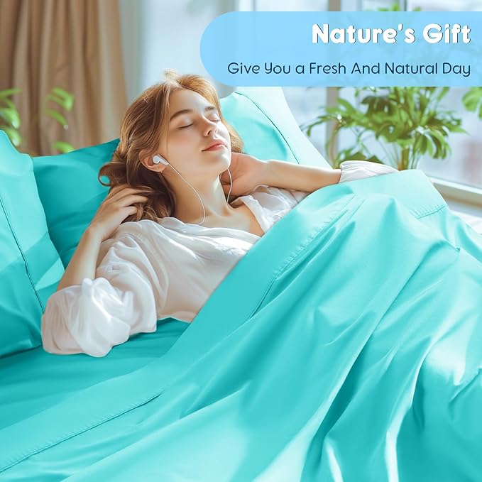 SONORO KATE 100% Egyptian Cotton Sheets Set - 1000 High Thread Count, Luxury 5-Star Hotel Sateen Bed Sheets, Soft, Breathable Long Staple Sheets, Fit up to 16" - 4 PC (Seafoam,California King)