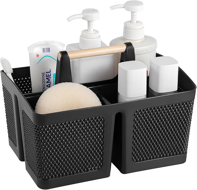 rejomiik Portable Shower Caddy Basket Plastic Cleaning Caddy Organizer Storage Tote with Handle for Bathroom, College, Dorm Room Essentials, Black by rejomiik