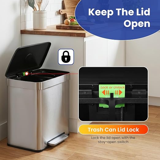 PayLessHere Dual Compartment Recycling Trash Can with Removable Buckets, 60L Stainless Steel Foot Pedal Trash Can with Soft-Close Lid for Home, Kitchen, Office, Bathroom. - Image 4