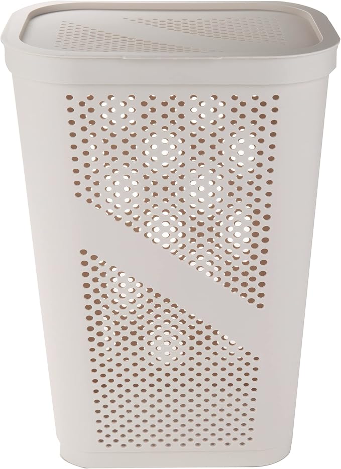 Mind Reader 60L Slim Laundry Hamper, Clothes Basket, Lid, Ventilated, Plastic, Set of 2, Ivory - Image 5