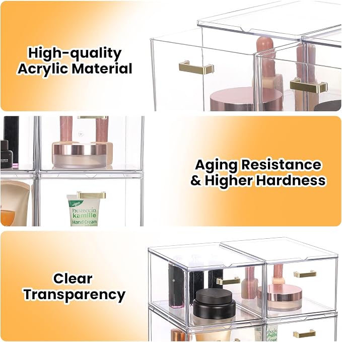 LALOBLUE Set of 5 Stackable Storage Drawers, Clear Acrylic Organizer Bins for Beauty Supplies, Perfect for Makeup Vanity, Undersink, Kitchen, Cabinet,Pantry Organization and Storage - Image 4