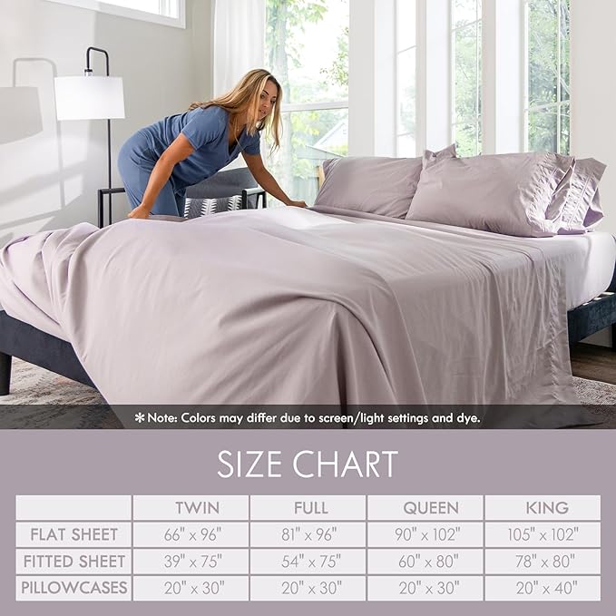 ClevaHome King Size Sheet Set - 6 Piece Soft Breathable Luxury Bed Sheet Set - Shrinkage & Fade Resistant Embroidered Bedding Sheet with Deep Pocket, 2 Extra Pillowcases (King, Purple Dove)
