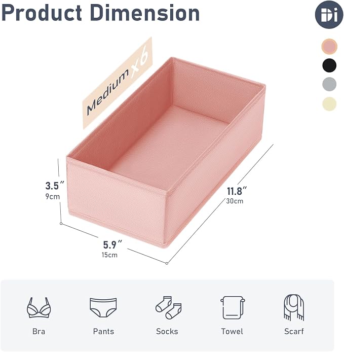 DIMJ Drawer Organizer Clothes - Underwear Organizer Closet Organizers and Storage Box Dresser Organizer,Drawer Dividers for Baby Clothes,Bra,Socks, Belt, Tie, Set of 6,Pink - Image 5