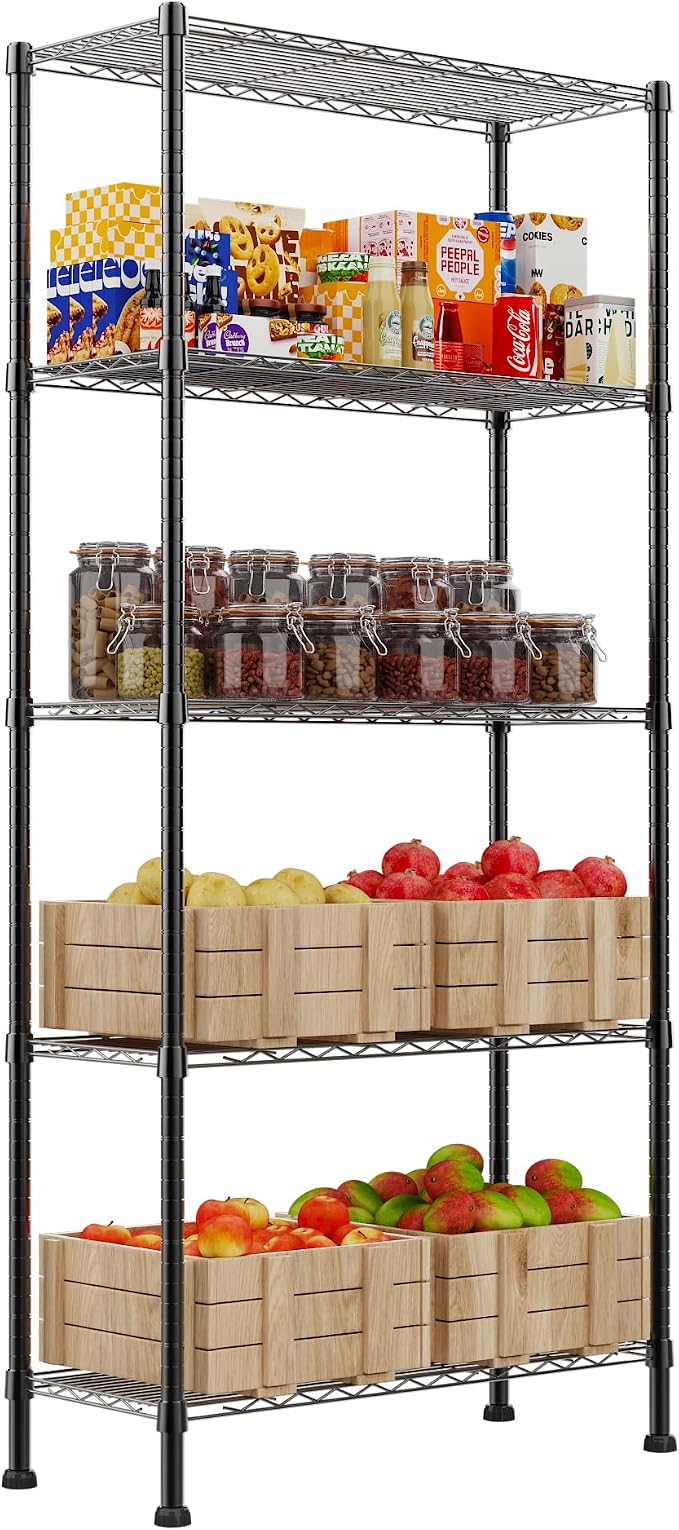 REGILLER 5-Wire Shelving Metal Storage Rack Adjustable Shelves,Standing Storage Shelf Units for Laundry Bathroom Kitchen Pantry Closet(Black,14.1" D x 30" W x 79" H) - Image 8