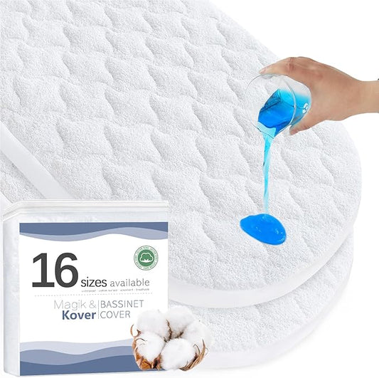 Magik & Kover Bassinet Mattress Pad Cover 15" x 30" - Fit for SNOO Smart Sleeper, Fisher Price Soothing Motions/Rock with Me, Dream On Me Lacy Bassinet, Waterproof, Cotton Terry Surface