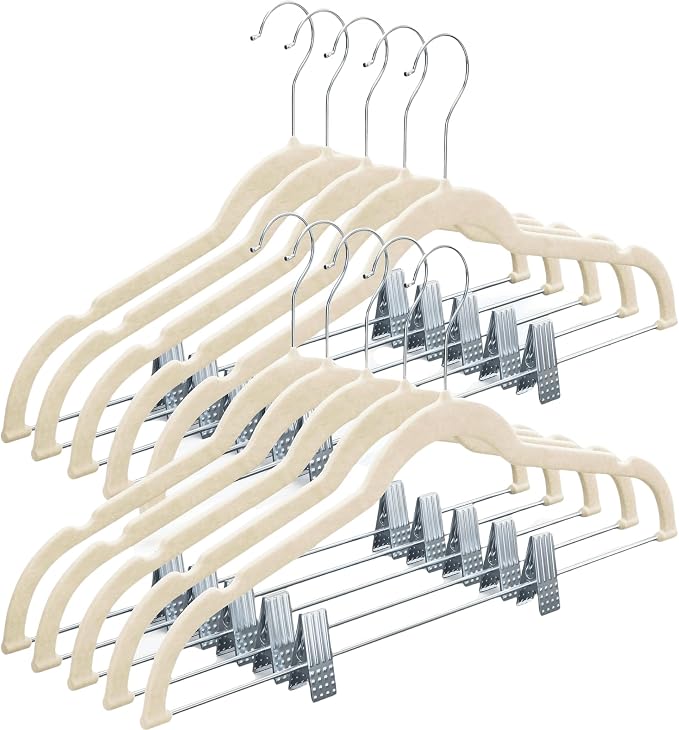 Home-it 10 Pack Velvet Hangers with Clips - Ivory Pants & Skirt Hangers - Ultra Thin No Slip Space-Saving for Pants, Skirts, Coats, Dresses, Tank Tops, Clothes by HOMEIT