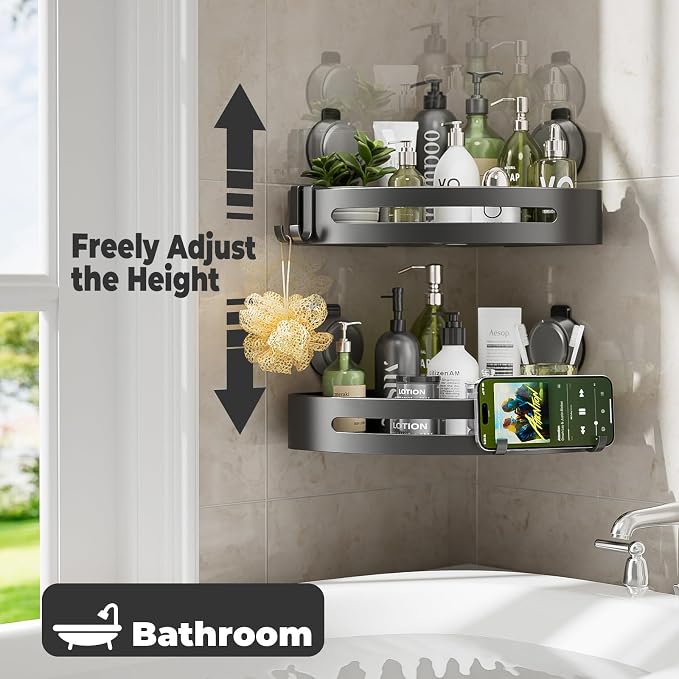 ONXE Corner Shower Caddy Suction Cup,Shower Shelves with Hooks,No Drilling Powerful Upgrade Suction Bathroom Corner Organizers and Storage,Removable Waterproof Rustproof Shower Shelf Bathroom Decor - Image 7