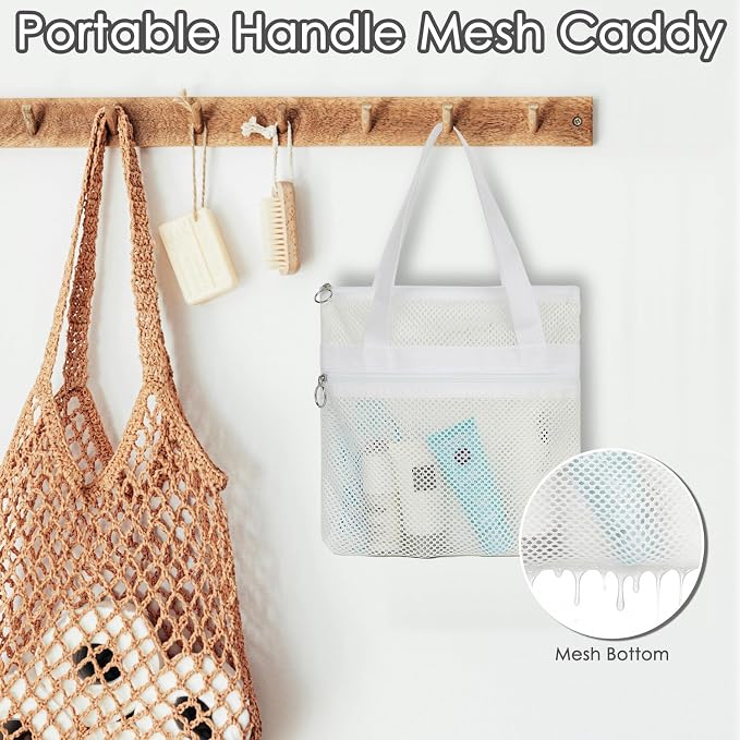GYEUKHAM Mesh Shower Caddy Portable Shower Bag for Travel,Gym,Camping – Quick-Dry Hanging Toiletry Organizer with Zipper Pockets for Bathroom Essentials,White - Image 2