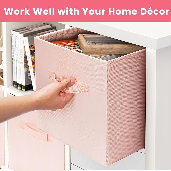 Criusia Storage Cubes- 11 Inch Cube Storage Bins for Organizing Shelves - Nursery Closet Organization Bins for Clothes Blanket - 10 Pack Collapsible Decorative Storage Box for Living Room (Pink) - Image 6