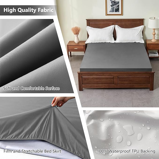 Full Size Mattress Protector Waterproof, Breathable Noiseless Bed Cover with Deep Pocket 6"-18", Machine Washable Mattress Cover Full for Bedroom, College Dorm, Hotel (Gray, 54'' X 76'')