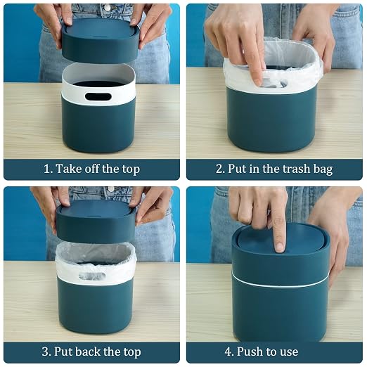 Mini Desk Trash Can with Lid with Trash Bags 180 pcs Press-Top 0.5 Gallon Tiny Countertop Waste Basket Small Table Top Plastic Covered Garbage Bin for Desk Top (Blue) - Image 4