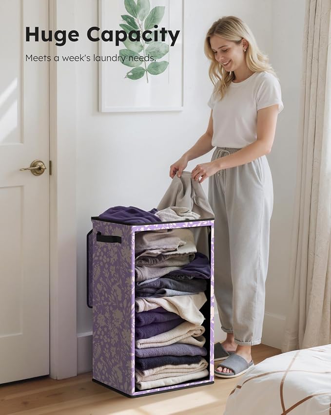 SOLEDI Laundry Hamper with Lid, 90L Tall & Large Floral Laundry Basket, Collapsible Clothes Hamper with Removable Bag, Dirty Hampers for Bedroom, Bathroom, Laundry Room - Image 3