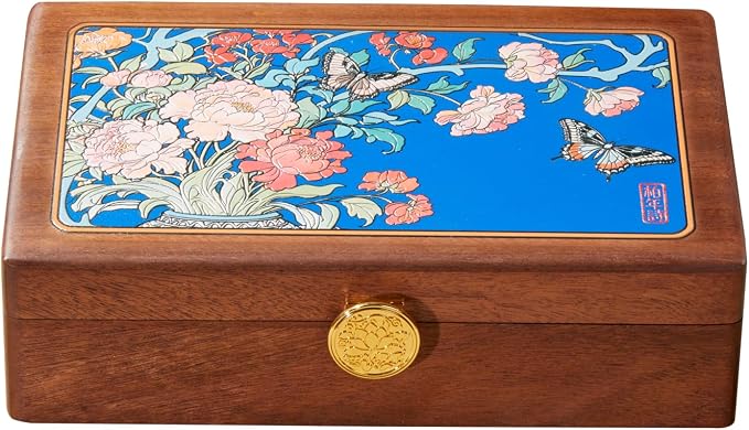 Travel Jewelry Case Small Wood Jewelry Organizer Jewelry Box for Women (Nut-Brown Print D) by KAOTGOT