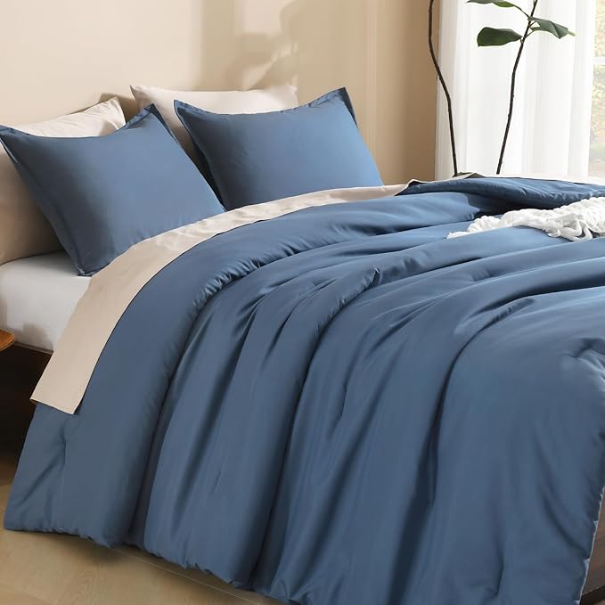 Litanika Comforters Twin XL Size Haze Blue, 2 Pieces Lightweight Solid Bedding Set & Collections, All Season Fluffy Bed Set (68x92 Inches Comforter & 1 Pillowcase)