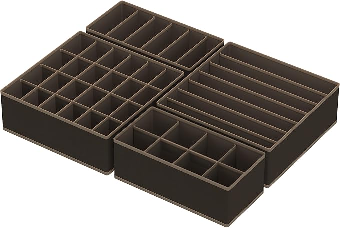 Simple Houseware 4-Pack Drawer Organizer Set - Closet Dividers for Underwear, Socks, Bras, Scarves, Ties - Foldable Non-Woven Storage Boxes, Brown - Image 2