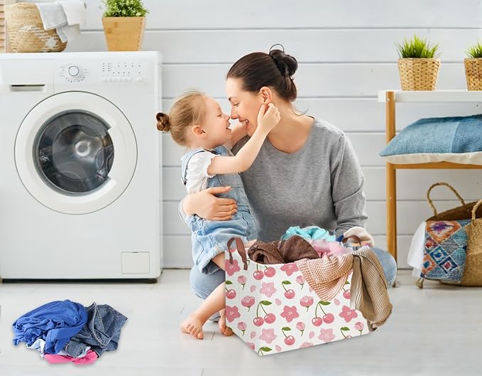 Rectangular Kids Basket Girls Baskets Kids Storage Bins Girls Room Decor Toy Storage Bin Cute Organizer Box(Cherry) - Image 3