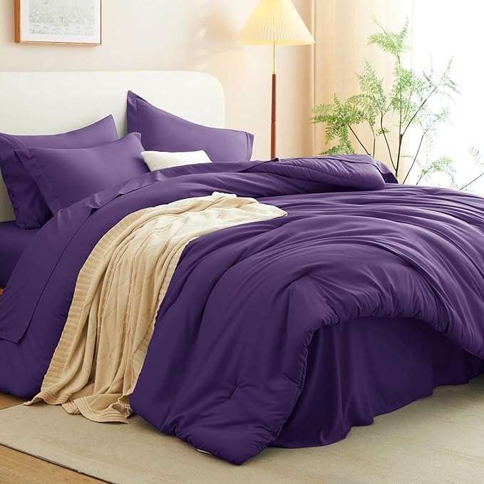 CozyLux King Size Comforter Set Purple, 7 Pieces Bed in a Bag King Comforter Set with Sheets, Luxury Soft Bedding Sets with Down Alternative Comforter, Fitted Sheet, Flat Sheet, Pillowcases & Shams