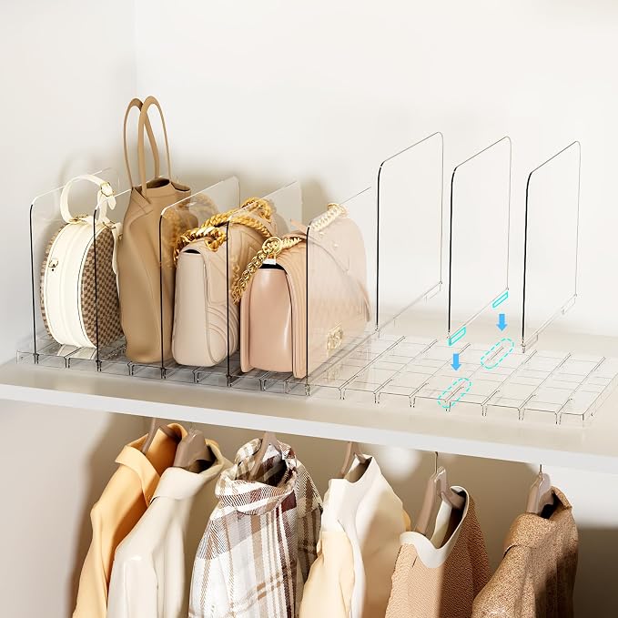Bag & Purse Organizer for Closet Stackable Acrylic Shelf Dividers for Closet Organization, Clear Handbag Purse Storage Organizer Divider, Keep Clutch, Wallet, Pocketbook Upright, 2 Pack by MSHOMELYDIRECT