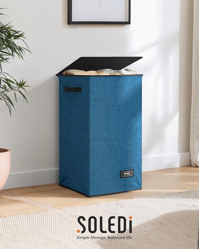 SOLEDI Laundry Hamper with Lid 90L Large & Tall Collapsible Laundry Basket, Clothes Hamper with Bag Removable Easy to Carry, Dirty Hampers for Bedroom, Bathroom, Dorm, College, Blue - Image 8