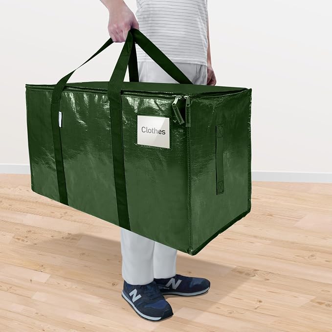 TICONN 8 Pack Extra Large Moving Bags Heavy Duty with Zippers & Carrying Handles, Durable Storage Bags Moving Boxes for Closet Organizers and Storage (8 Pack, Olive) - Image 2