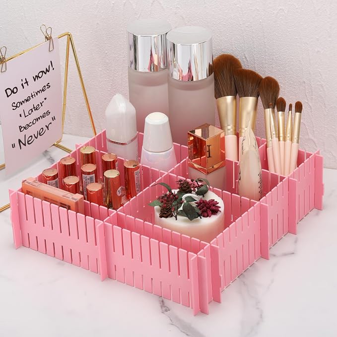 acDesign 40Pcs Grid Drawer Dividers, Adjustable Drawer Organizer for Socks, Underwear, Lingerie, Makeup, Bedroom Office Kitchen Storage (Pink) - Image 3