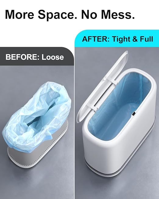 2.3 Gallon Slim Small Bathroom Trash Can with Lid, White Dog Proof Garbage Can with Air-Press Bag Expander & Removable Bucket, Narrow Bathroom Waste Basket for Bedroom, Office, Dorm - Image 5