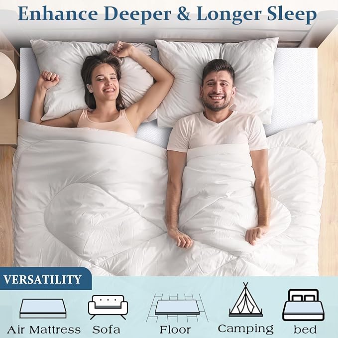 Airensky 2 Inch Memory Foam Mattress Topper, Cooling Gel Infused High Density Twin (39"x75") Topper with Removable Skin-Friendly Cover, Bed Topper for Pressure Relief Back Pain, CertiPUR-US Certifie