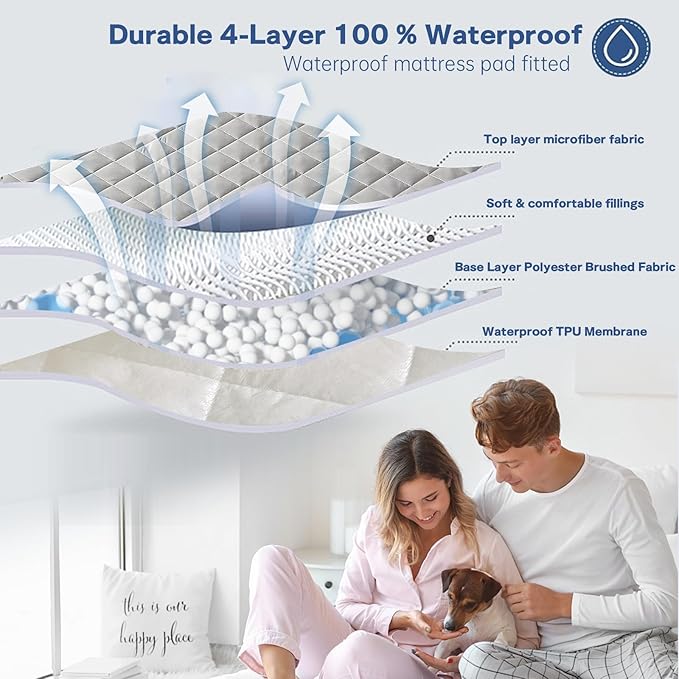 Queen Size Waterproof Mattress Protector & Cover - Fitted Design with 17" Stretch Deep Pockets,Leak-Proof, Urine & Stain Resistant,Non-Slip Elastic Edges(1 Mattress Cover + 2 Pillowcases)(60"x80")