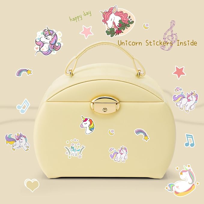 VLANDO Kids Musical Jewelry Box for Girls with Drawer, Music Box with Ballerina and Stickers for Birthday Bedroom Decor, Gifts for Girls Kids Christmas Thanksgiving Gifts 2024 - Yellow - Image 3