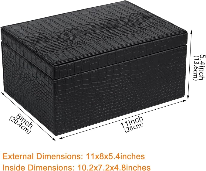 HofferRuffer Faux Leather Decorative Box, Large Wooden Structure Keepsake Box Accessory Organizer Jewelry Organizer with Hinged Lid, Storage Container for Home or Office (CrocoBlack) - Image 2