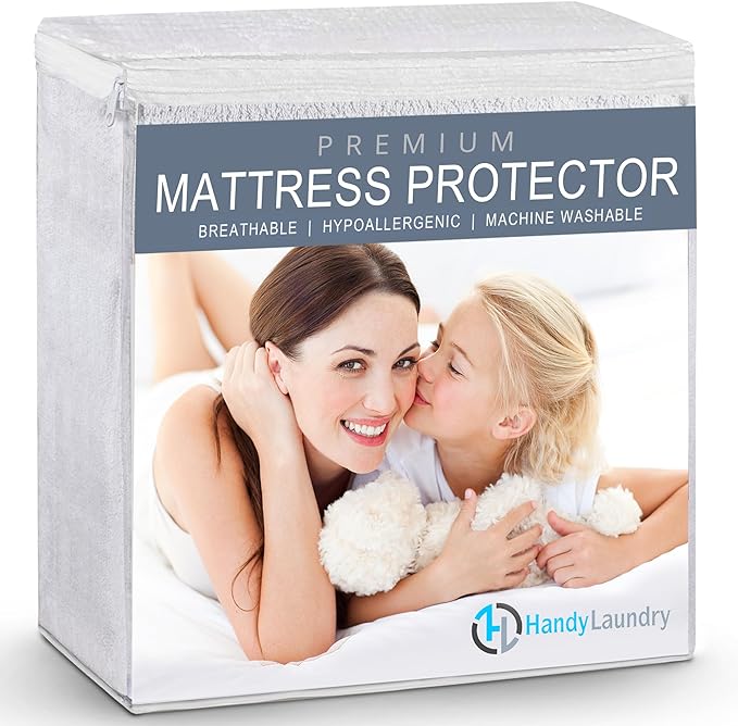 Handy Laundry Waterproof Mattress Protector – Breathable, Machine-Washable Mattress Cover – Perfect for Kids, Adults, and Pets – Extends Mattress Life. (Full Size)