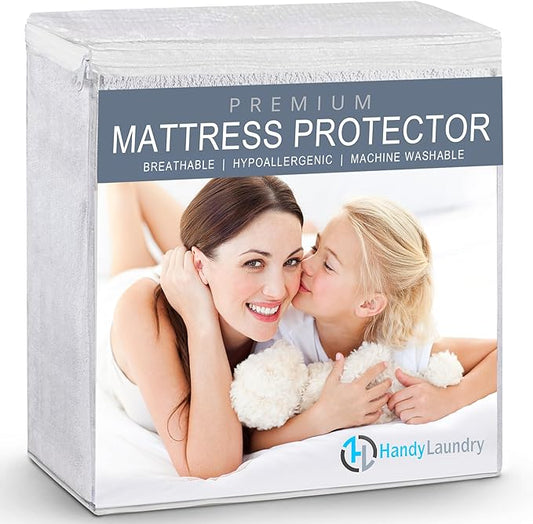 Handy Laundry Waterproof Mattress Protector – Breathable, Machine-Washable Mattress Cover – Perfect for Kids, Adults, and Pets – Extends Mattress Life. (Full Size)