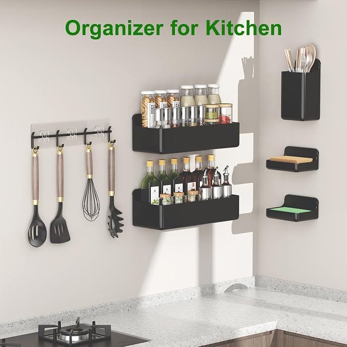 Adhesive Shower Caddy 6 Pack Rustproof Shower Shelves for Inside Shower No Drilling Bathroom Organizers and Storage with Soap Holder Large Rack Clear Black - Image 7