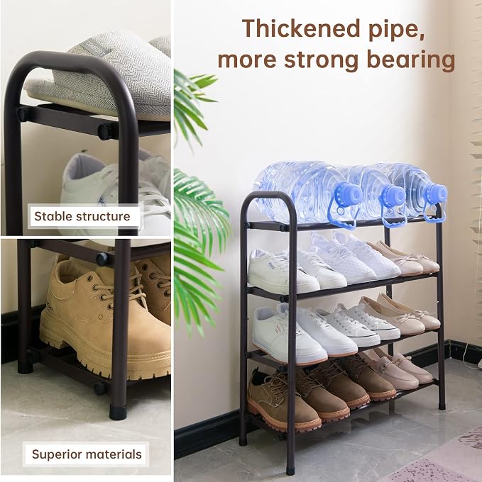 Gonfoam 4-Tier Expandable Shoe Rack,Adjustable Shoe Shelf Storage Organizer Heavy Duty Metal Free Standing Shoe Rack for Entryway Closet Doorway (Bronze) - Image 5