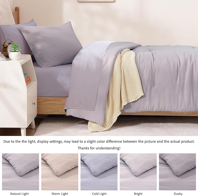 WRENSONGE Twin Comforter Set- 5 Pieces Lilac Twin Bed in a Bag, All Season Twin XL Bedding Sets with 1 Fitted Sheet, 1 Flat Sheet, 1 Pillow Sham and 1 Pillowcase
