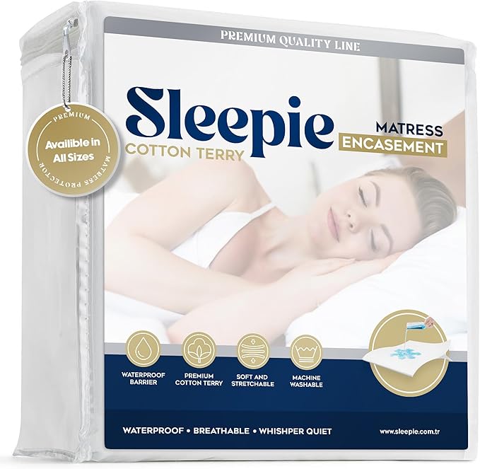 Sleepie Preimum Waterproof Mattress Protector - Machine Washable Cotton Mattress Cover for Bed, Fitted Cooling Mattress Pad, Smooth Soft Noiseless Bed Sheets (Full)