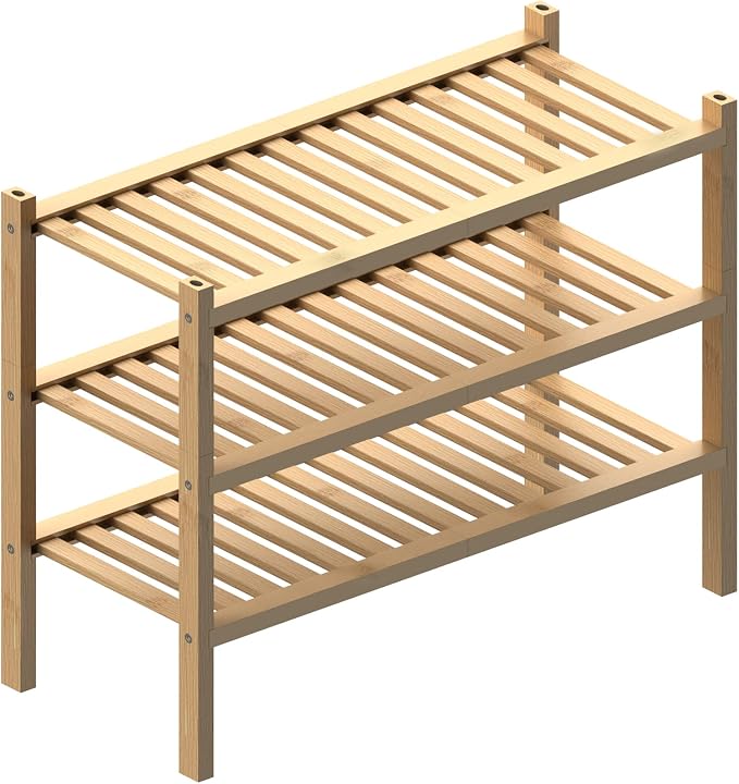 ROMGUAR CRAFT (Thick Bamboo Shoe Rack for Entryway, 3-Tier Free Standing Shoe Racks Stackable Shoe Rack Organizer for Hallway Closet Living Room 27 x12 x21 Inches - Image 7