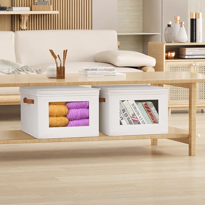 Univivi Storage Boxes with Lids Fabric Foldable Storage Bin for Clothes, [3-Pack] Closet Organizer Containers boxes with Handles for Home, Bedroom, Closet Storage (Beige,17” x 12” x 12") - Image 6