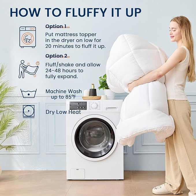 YUGYVOB Mattress Pad Extra Thick, Cooling, and Breathable Full Size Mattress Topper 8-21" Deep Pocket Soft Down Alternative Fill