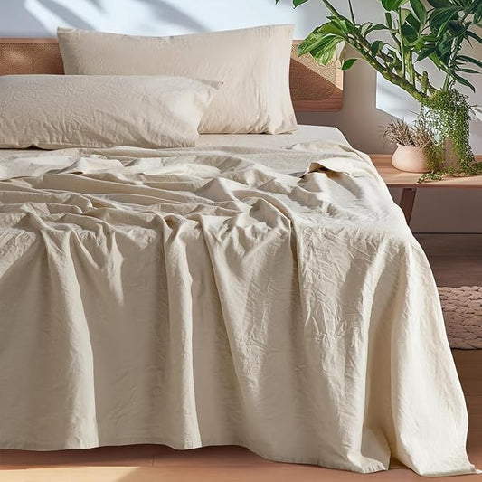 SONORO KATE 100% French Pure Linen Sheets, Breathable and Durable Line Twin Size Sheets, Anti-Tear Line Bed Sheets, Machine Washable, 16 Inch Deep Pocket - 3 Piece (Natural Linen, Twin)